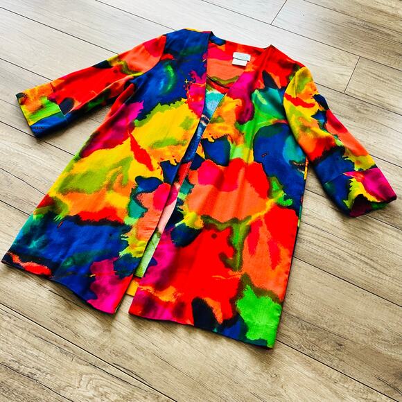 Vintage Colorful Artsy Women's Open Lightweight Blazer Cardigan Blouse Top Shirt - Picture 2 of 7